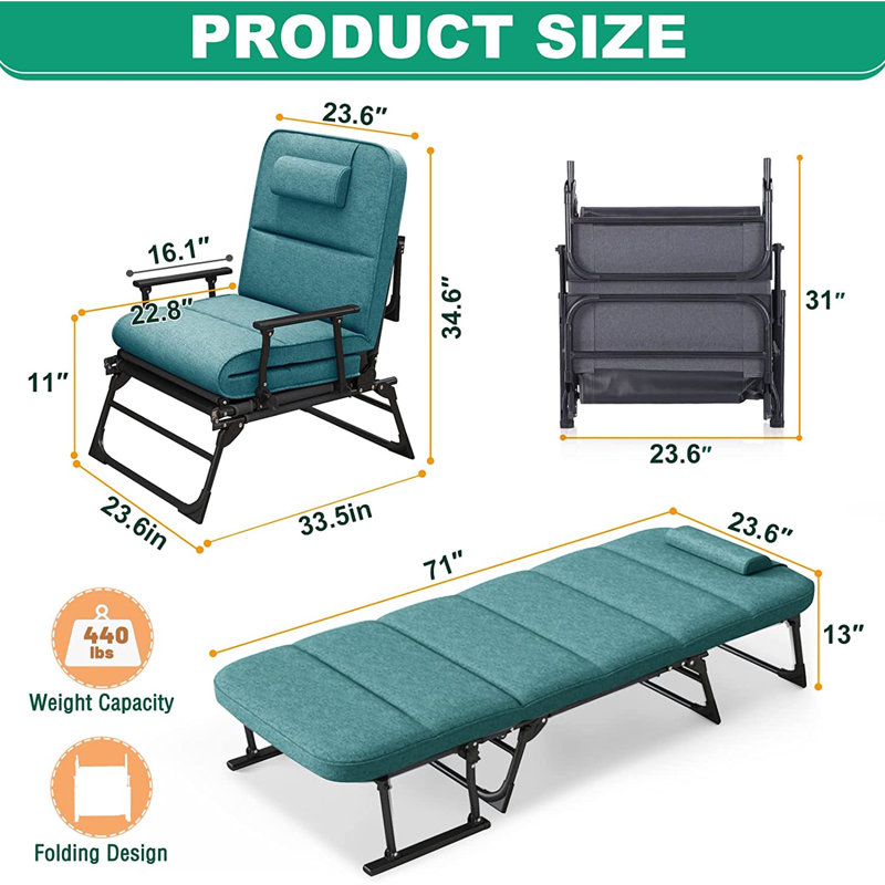 Alwyn Home Folding Sofa Bed Cot with Mattress, 4Fold Sleeping Cots